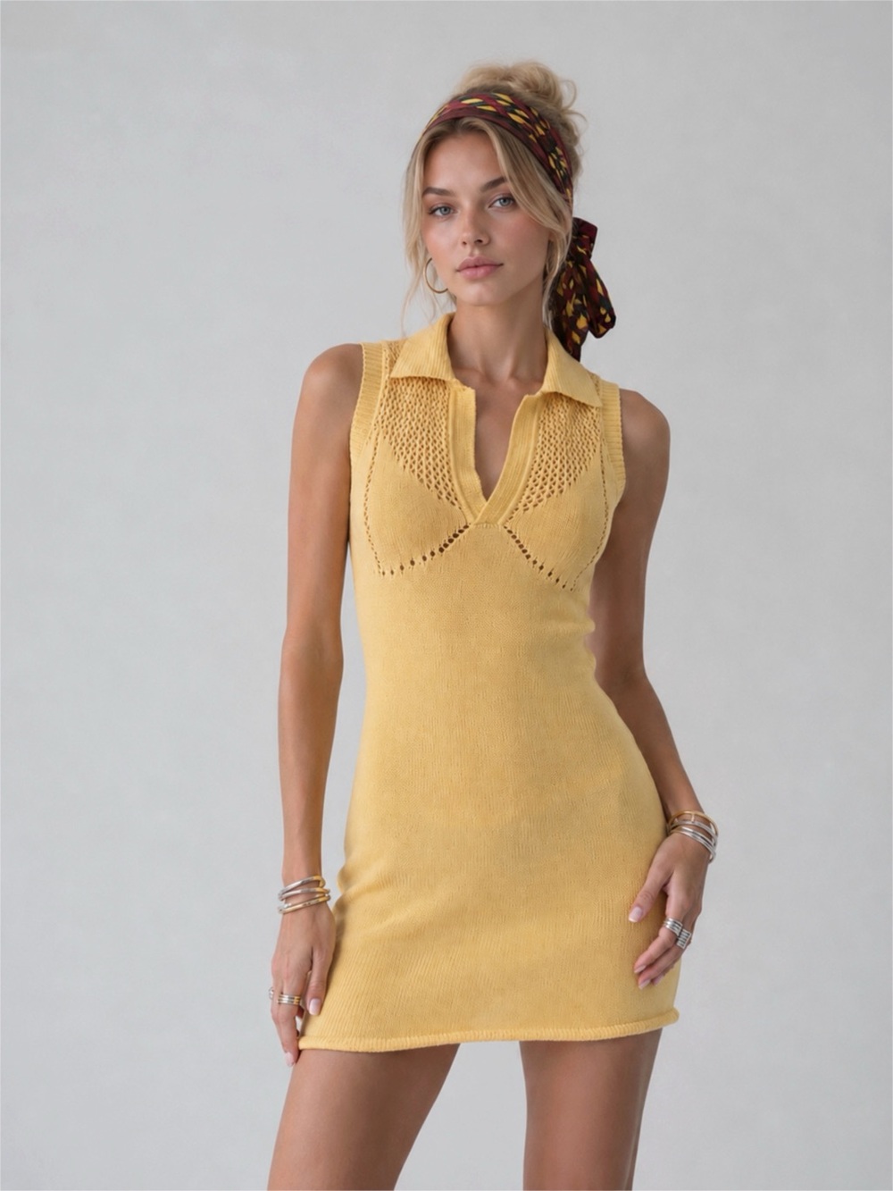 ZARA Sleeveless Yellow Knit Polo Mini Dress